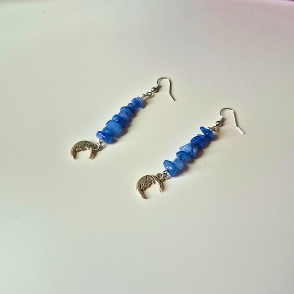 Blue Quartz Crystal and Moon Dangle Earrings - Picture 5 of 5